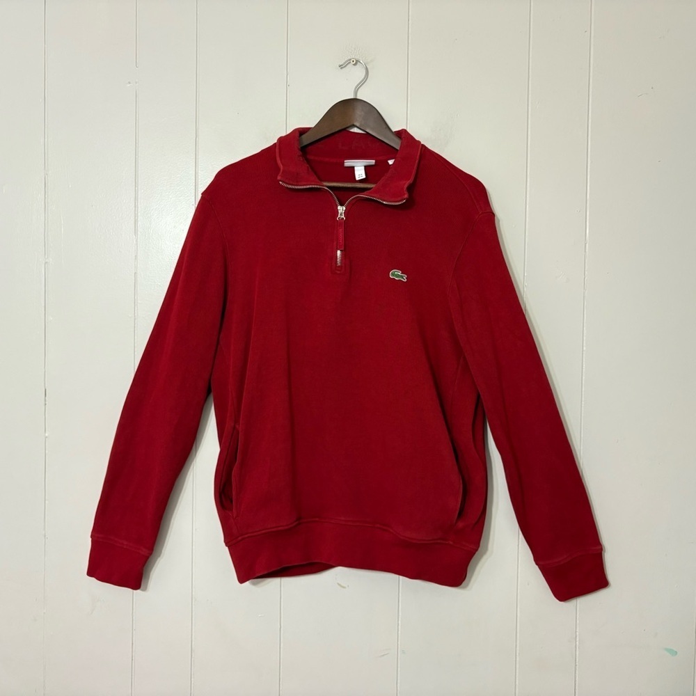 Lacoste Red 1/4 Zip Knit Sweater Men’s Size XL – Classic Croc Logo